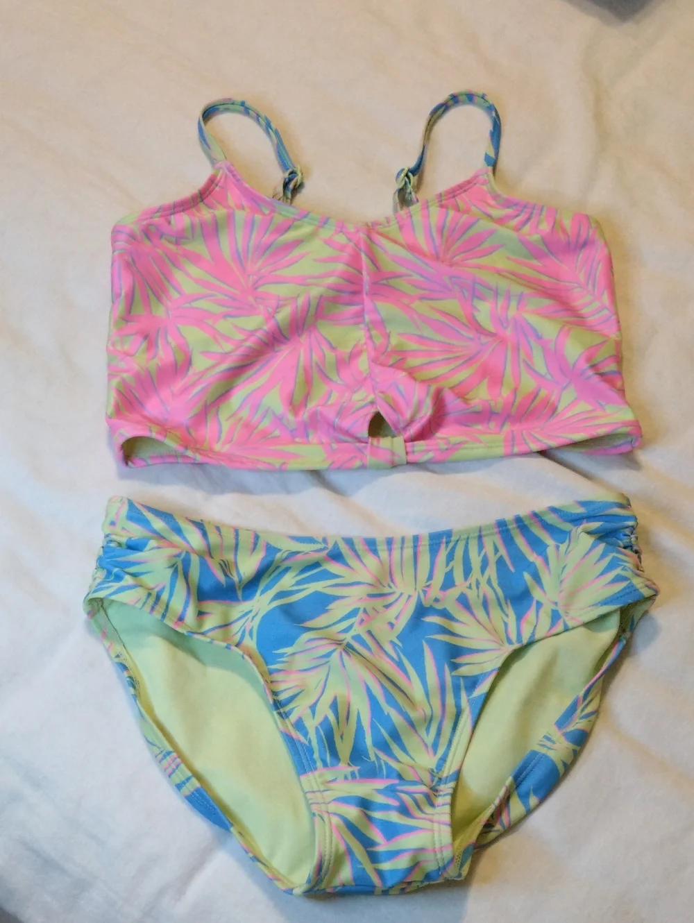 art class Pink & Blue Tropical Leaf Two-Piece Swim Set